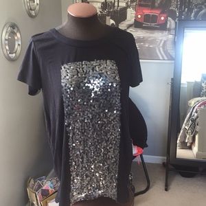 Black Short-Sleeve a.n.a Top with Clear Sequins
